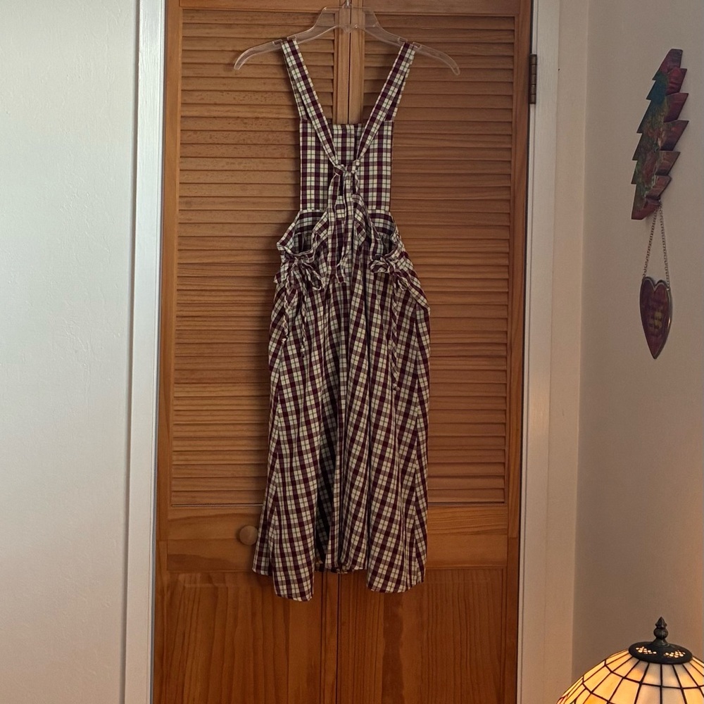 FRIENDS Vintage 90’s Burgundy and Cream Sleeveless Pinafore - Picture 2 of 7